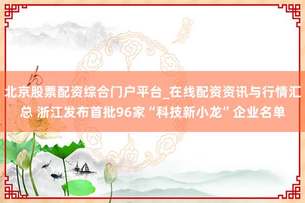 北京股票配资综合门户平台_在线配资资讯与行情汇总 浙江发布首批96家“科技新小龙”企业名单