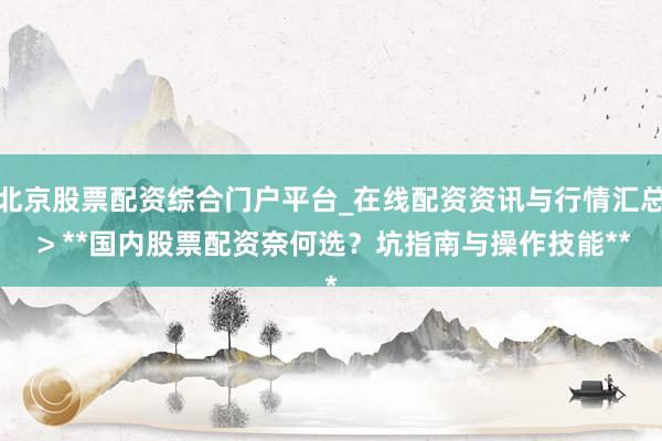 北京股票配资综合门户平台_在线配资资讯与行情汇总 > **国内股票配资奈何选？坑指南与操作技能**